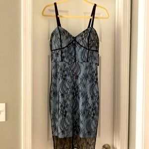 Guess Black Lace Slip Dress with Light Blue Lining - New!